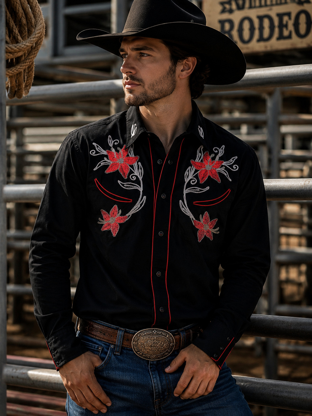 Chute#1 Vintage embroidered cowboy rodeo western pearl snap button up shirt  Sm